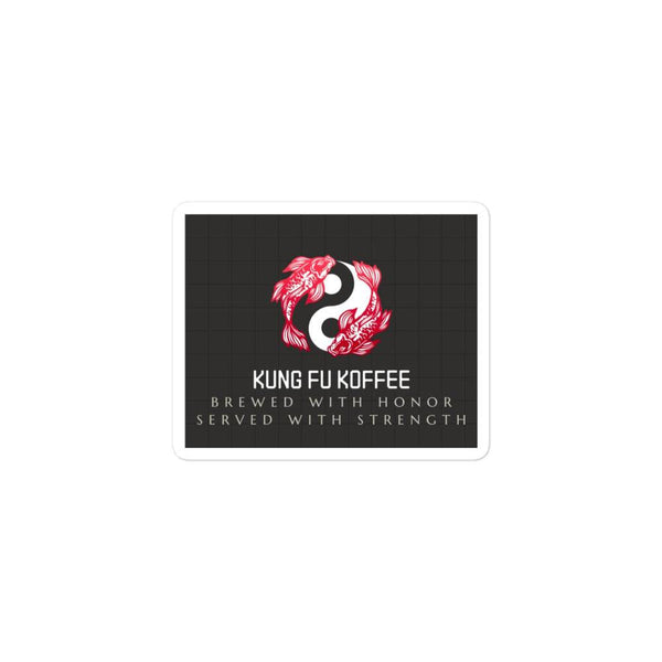 bubble-free stickers with red koi fish yin yang design and Kung Fu Koffee text