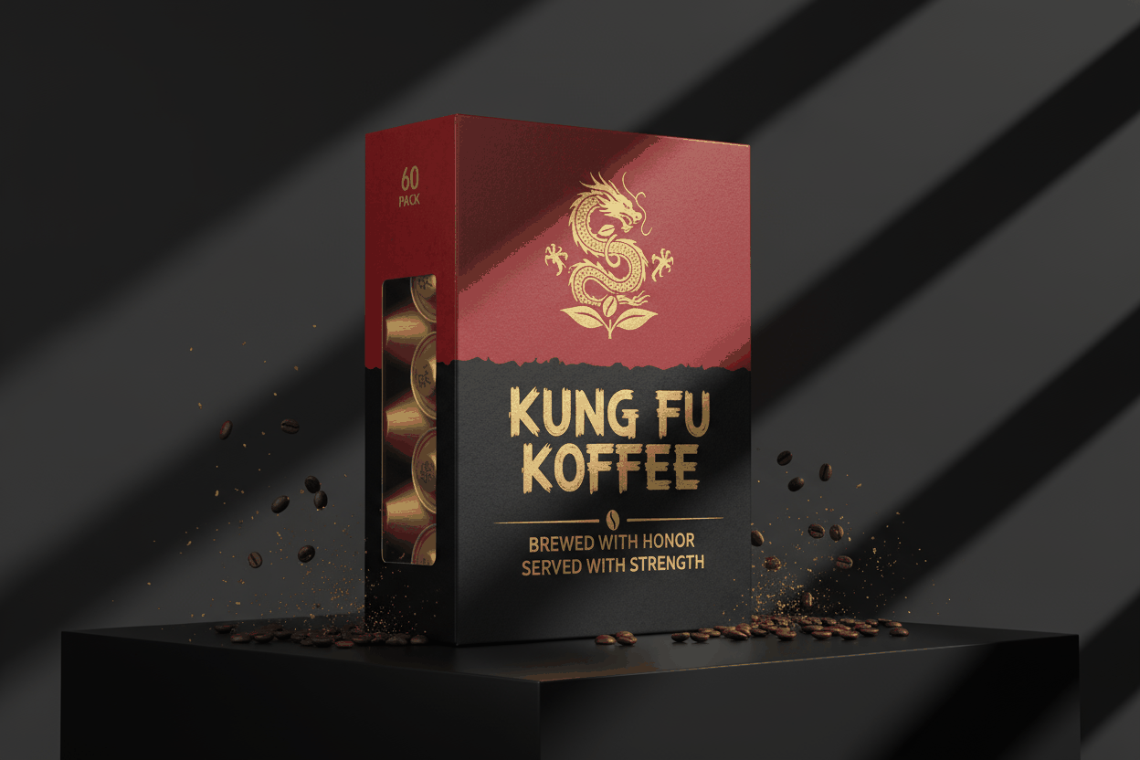 60 pack single serve coffee capsules Kung Fu Koffee 100% Arabica beans reusable pods
