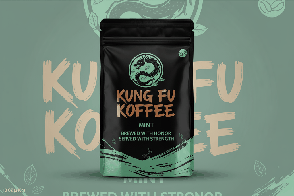 Mint flavored coffee bag with natural mint flavoring by Kung Fu Koffee