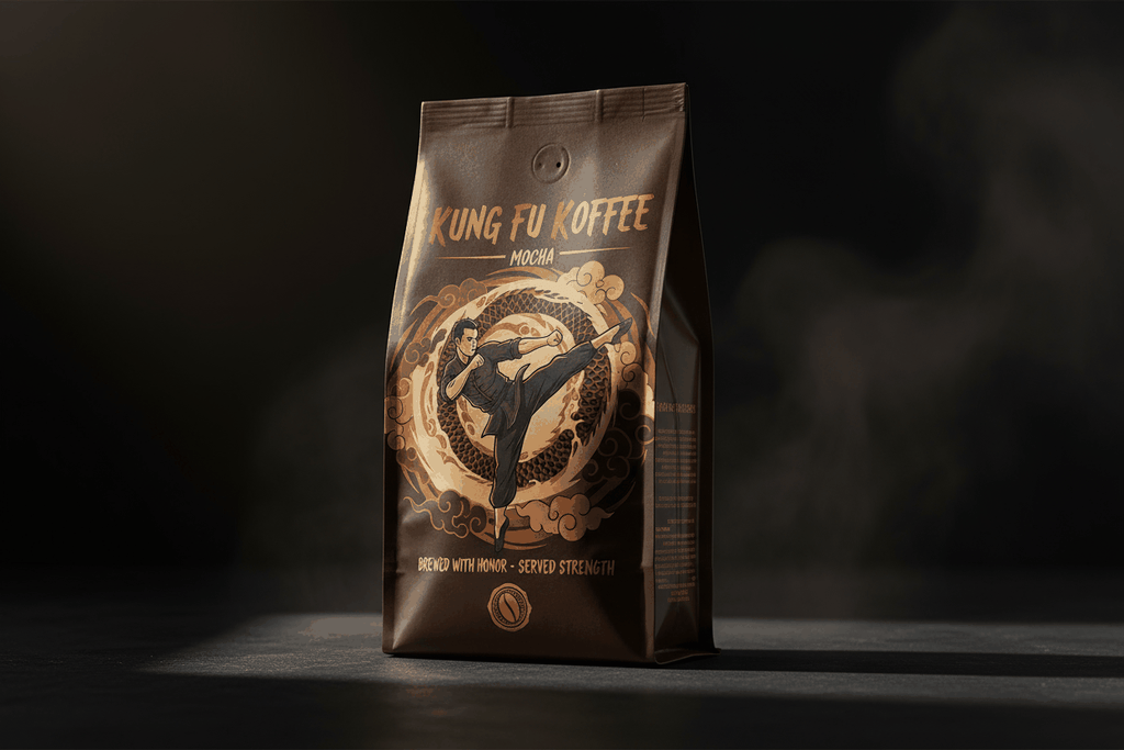 Kung Fu Koffee Mocha flavored coffee medium roast specialty arabica beans with rich chocolate flavor