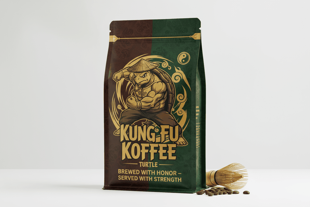 Kung Fu Koffee Turtle with all natural flavors of chocolate, caramel, and hazelnut