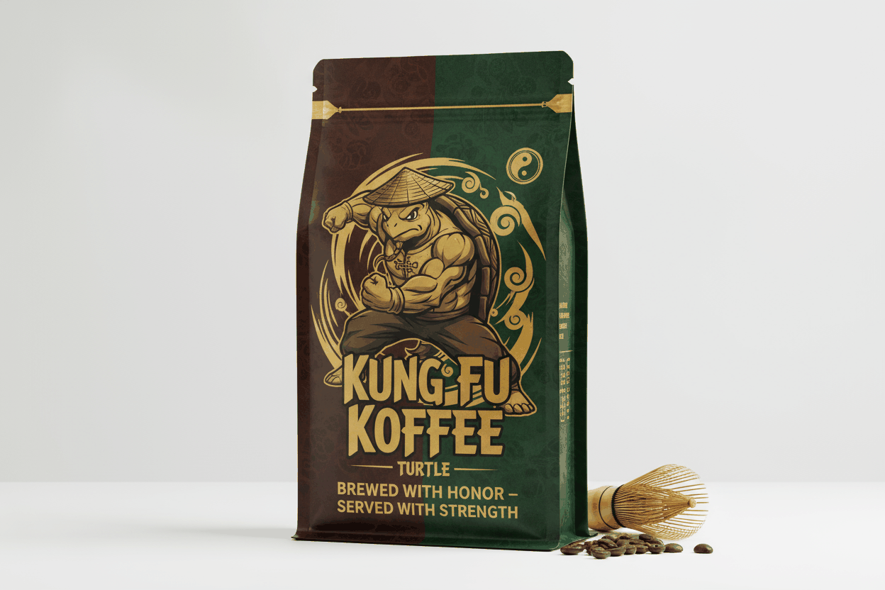 Kung Fu Koffee Turtle with all natural flavors of chocolate, caramel, and hazelnut
